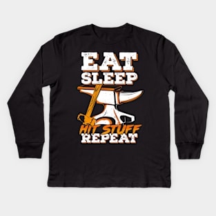 Eat Sleep Hit Stuff Repeat Blacksmith Gift Kids Long Sleeve T-Shirt